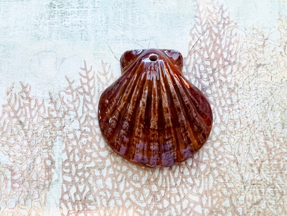 Stoneware Shell Pendant, Hand Carved and Hand Glazed