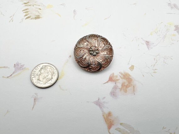 Lacy Wheel, 27mm Button, Copper With Platinum Accents, Shank Button, Czech Glass Button, Iridescent