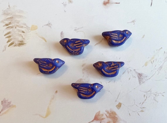 Bird Bead, 11x22mm, Matte Indigo Bird with a Copper Wash, 1mm Vertically Drilled Hole, 1 Bird