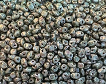 Matubo, SuperUno Opaque Green Luster Picasso Beads, 2.5x5mm SuperUno Beads, 14 to 15 Grams, 3 Inch Tubes