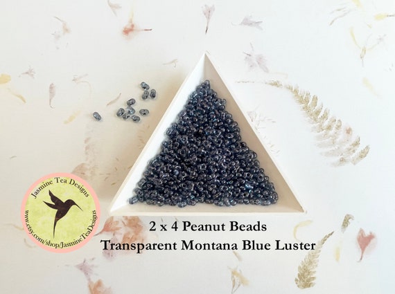 Transparent Montana Blue, Luster Peanut Beads, 2x4mm Peanut Beads, Matsuno Peanut Beads, 30 grams, 6 Inch Tubes, Luster Finish