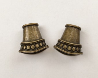 Antique Brass Cord Ends,  End Caps, Flattened Cone Shaped Cord Ends, Kumihimo Cord Ends
