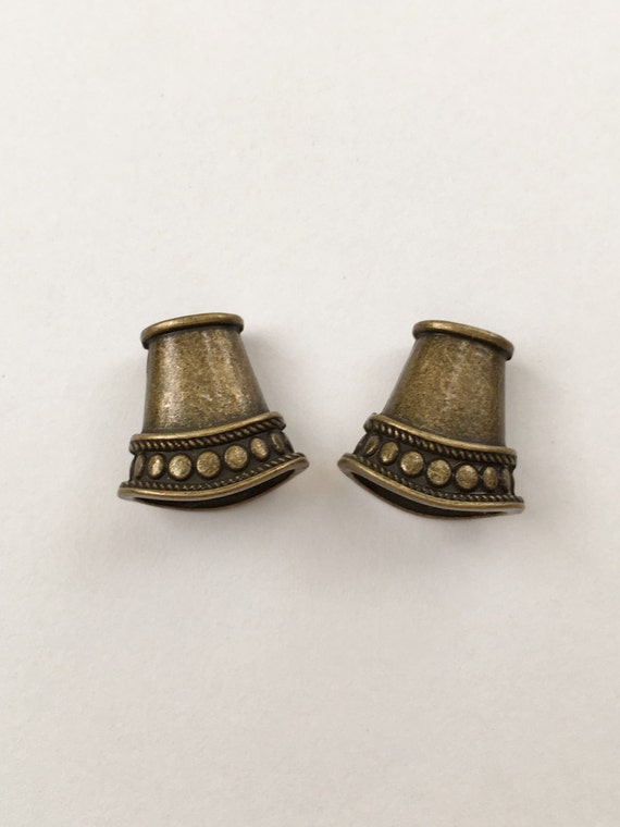 Antique Brass Cord Ends,  End Caps, Flattened Cone Shaped Cord Ends, Kumihimo Cord Ends