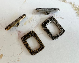 TierraCast Toggle Clasp Set, Dulce Vida Collection, Jardin Rectangle Toggle Clasp, Antique Pewter or Oxidized Brass