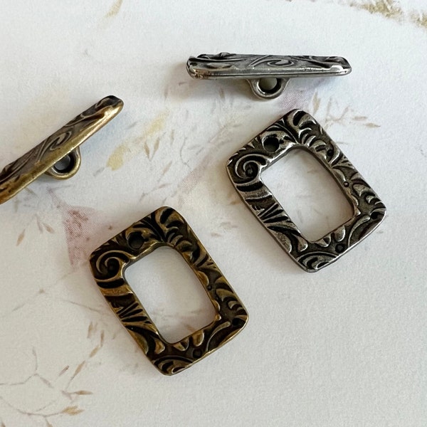 TierraCast Toggle Clasp Set, Dulce Vida Collection, Jardin Rectangle Toggle Clasp, Antique Pewter or Oxidized Brass