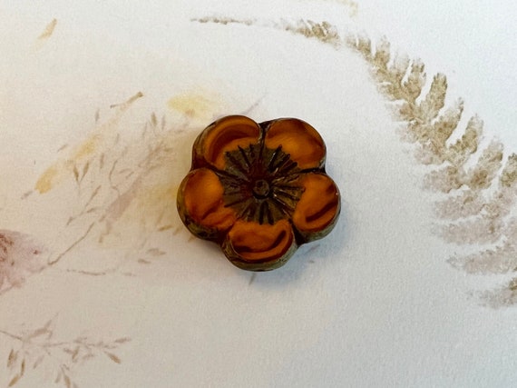 Hibiscus Flower, 21mm, Orange and Burnt Orange with Picasso Finish, Table Cut Czech Glass Hibiscus Flowers, 1 Piece