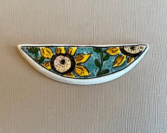 Sunflowers by Damyanah Studio, Stoneware Half Circle Pendant, Hand Crafted in Bulgaria