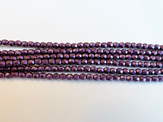4mm Fire Polish Beads, Alabaster Pastel Bordeaux, Faceted 4mm Fire Polish Beads, 50 Beads Per Strand