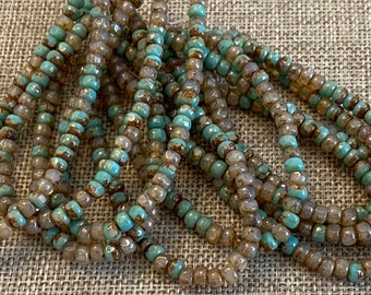 4x3mm Trica Champagne and Sea Green Mix, Fire Polish Beads, 50 Beads Per Strand, 1mm Center Hole, Trica Beads