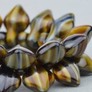 Brown Tiger's Eye Small Spade Beads, Drop Beads, Czech Glass Beads, 11x8mm - 30 Beads