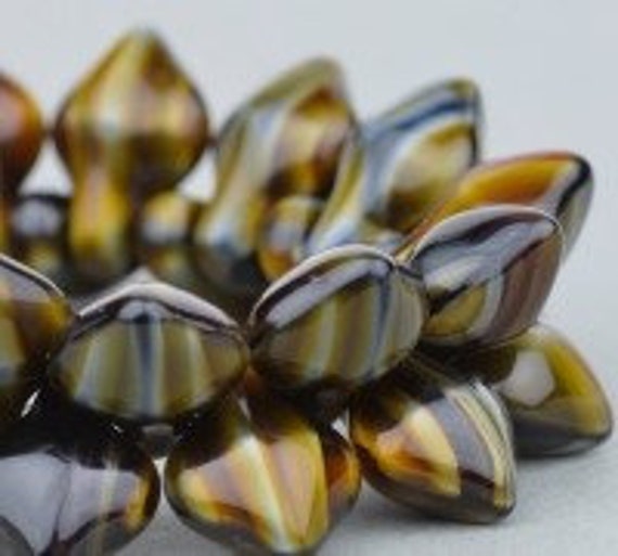 Brown Tiger's Eye Small Spade Beads, Drop Beads, Czech Glass Beads, 11x8mm - 30 Beads