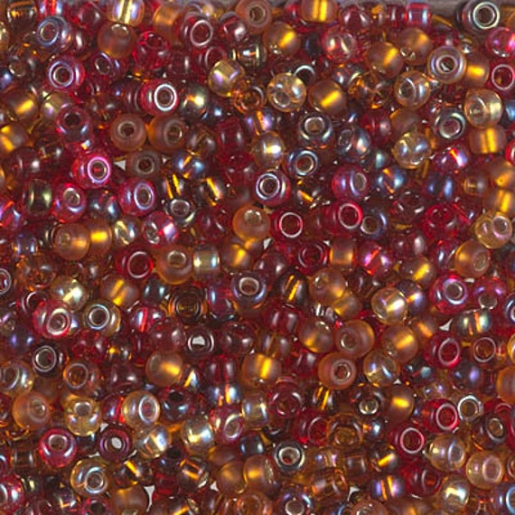Miyuki Size 8 Cranberry Havest, Size 8 Seed Bead Mix in Deep Reds with Golden and Frosted Tones, Miyuki Seed Bead Mix, 3 Inch Tube, 14 Grams