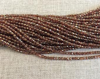 4mm Luster Rose Gold Topaz, Fire Polish Beads, Round Faceted 4mm Fire Polish Beads, 50 Beads Per Strand