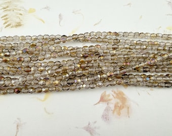 4mm Twilight, Light Amethyst, Czech Glass Fire Polish Beads, 50 per Strand