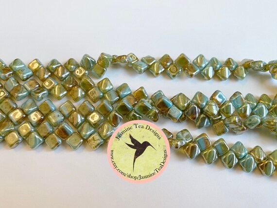 Turquoise Topaz Luster Finish Silky Beads, 2 Hole 6mm, Beautiful Luster Silky Beads, 40 Beads Per Strand