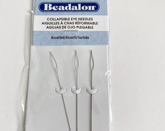 Beadalon ASSORTED Collapsible 2.5 Inch Eye Needles, Set Includes 1 Fine, 1 Medium and 1 Heavy, Stainless Steel Collapsible Eye Needles