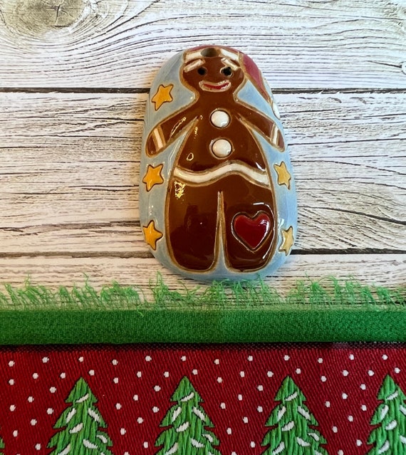 You Can't Catch Me! I'm The Gingerbread Man, Stoneware Pendant by Golem Design Studio