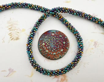 XAZ Raku Round Pendant, Mandala Flower, 45mm
