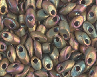 Matte Metallic Khaki Iris, Miyuki 4x7mm Long Magatama Beads, 12 grams, Miyuki LMA 2035
