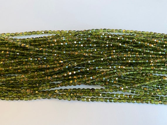 4mm Copper Olivine Fire Polish Beads, Round Faceted 4mm Fire Polish Beads, 50 Beads Per Strand