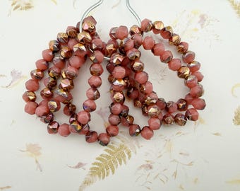 8mm English Cut, Salmon with Copper Rainbow Wash, 20 Beads per Strand