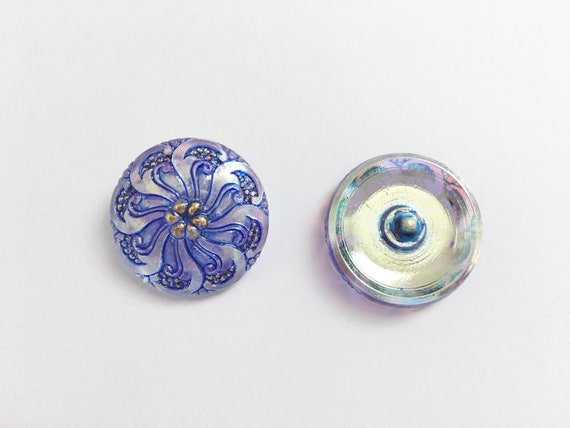 27mm Icy Sapphire Blue Button, Shank Button, Czech Glass, Iridescent Button