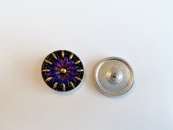 30mm Vitrial Purple And Silver Flower Button, Czech Glass Button, Shank Button, Midnight Shade Gables Button