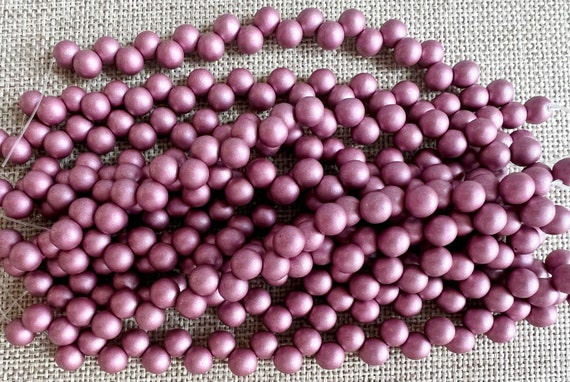 Satin Metallic Rouge 6mm Top Hole Round Beads, Color Trends, 25 Beads Per Strand