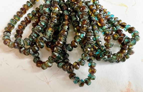 5mm Crystal Rondell, Teal and Topaz with a Picasso Finish, Crystal Rondell, 30 Rondell Per Strand