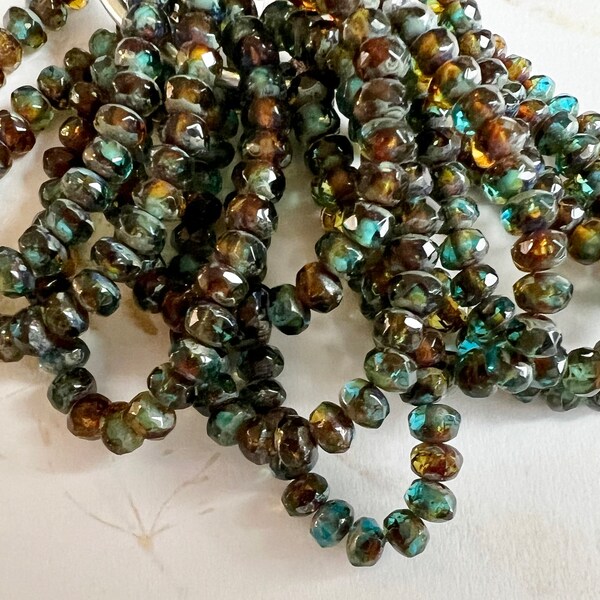 5mm Crystal Rondell, Teal and Topaz with a Picasso Finish, Crystal Rondell, 30 Rondell Per Strand