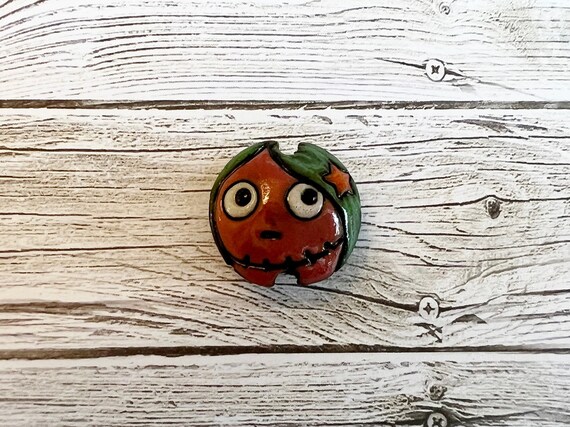 Terracotta Mini Lentil Shaped Bead with Spooky Girl Face, Terracotta Halloween Bead, Handcrafted Beads