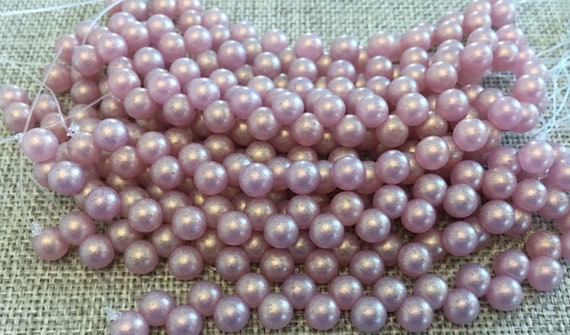 Sueded Gold Milky Pink 6mm Top Drilled Round Beads, 25 Beads Per Strand