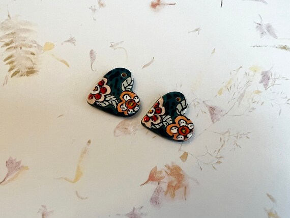 Pairs of Whimsically Decorated Hearts, Hand Crafted Stoneware Hearts by Damyanah Studio, Decorated and Glazed by Hand