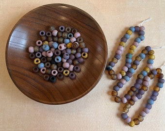 32/o or 7.5mm Aged Matte Tulip Picasso, Czech Glass Seed Beads, 27 Large Hole Seed Beads Per Strand, Assorted
