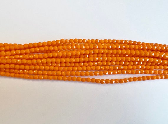 4mm Orange Opaque Luster, Fire Polish Beads, Round Faceted 4mm Fire Polish Beads, 50 Beads Per Strand