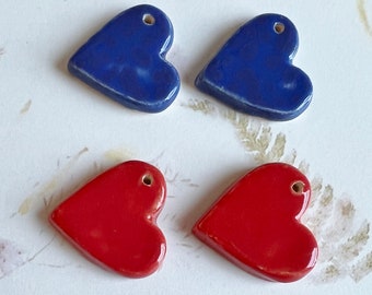 Solid Red or Blue Hearts by Damyanah Studio, Stoneware Heart Pendant, Hand Crafted in Bulgaria, Small Heart Pendant