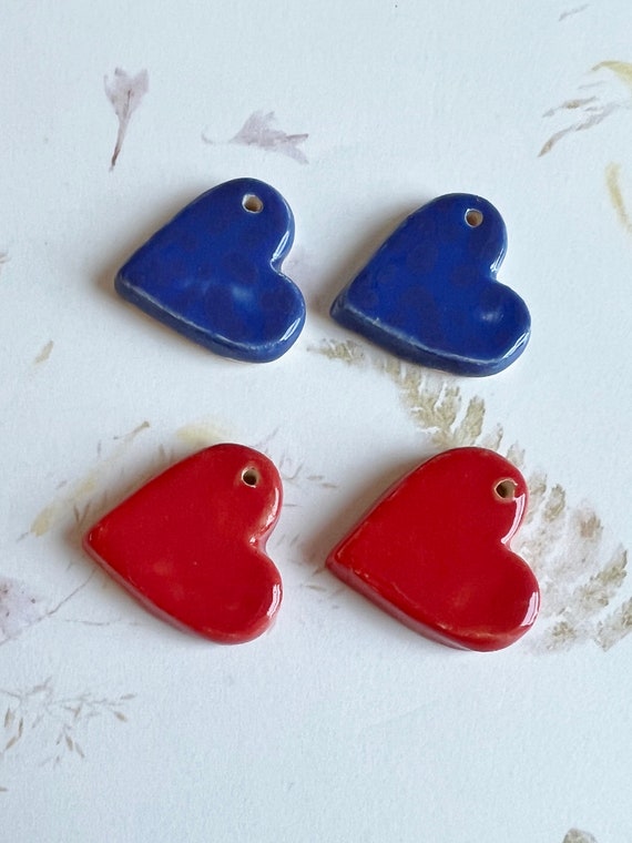 Solid Red or Blue Hearts by Damyanah Studio, Stoneware Heart Pendant, Hand Crafted in Bulgaria, Small Heart Pendant