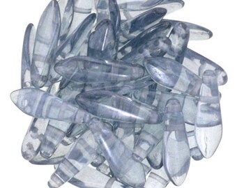 16x5mm Czech Mates Luster Blue Transparent Dagger Beads, Transparent, Two Hole Dagger Beads, 50 Beads Per Strand
