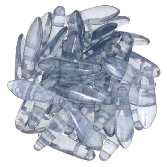 16x5mm Czech Mates Luster Blue Transparent Dagger Beads, Transparent, Two Hole Dagger Beads, 50 Beads Per Strand