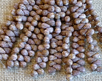 4x6mm Teardrop Beads, Lava Etched Bronze Teardrops, Teardrop Beads, 25 Beads Per Strand