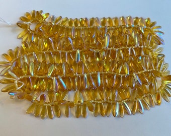10x3mm Topaz AB Dagger Beads, Czech Pressed Glass Dagger Beads, 100 Pieces