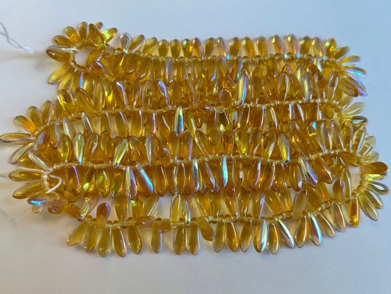 10x3mm Topaz AB Dagger Beads, Czech Pressed Glass Dagger Beads, 100 Pieces