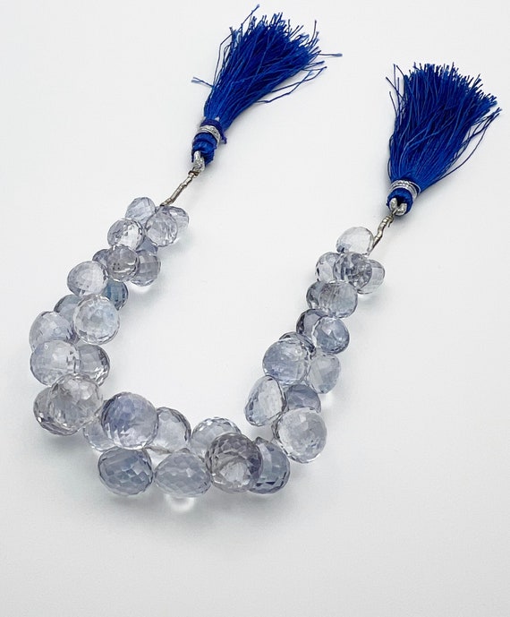 Mystic Blue Quartz, Faceted Onion Stones,  Graduated Stones Strand, Top Drilled, 38 Stones