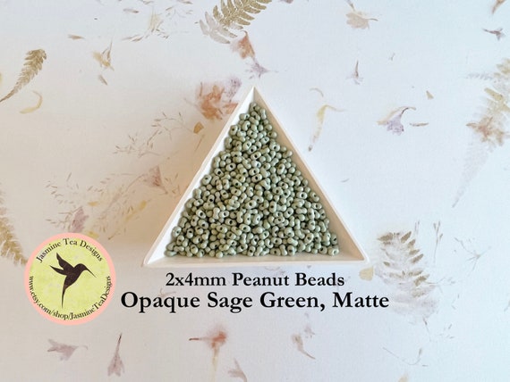 Opaque Sage Green, Matte Peanut Beads, 2x4mm Peanut Beads, Matsuno Peanut Beads, 30 grams, 6 Inch Tubes, Matte Finish