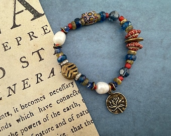 Lotus Charm Bracelet: Freshwater Pearl, Venetian & Czech Glass Beads