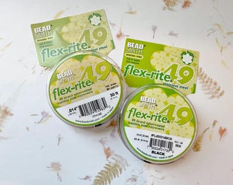 Flex-Rite Beading Wire, 2 Colors To Choose From, 49 Strand Nylon Coated Stainless Steel Micro Wire, .014 Inch, 30 Foot Rolls, Made In Japan