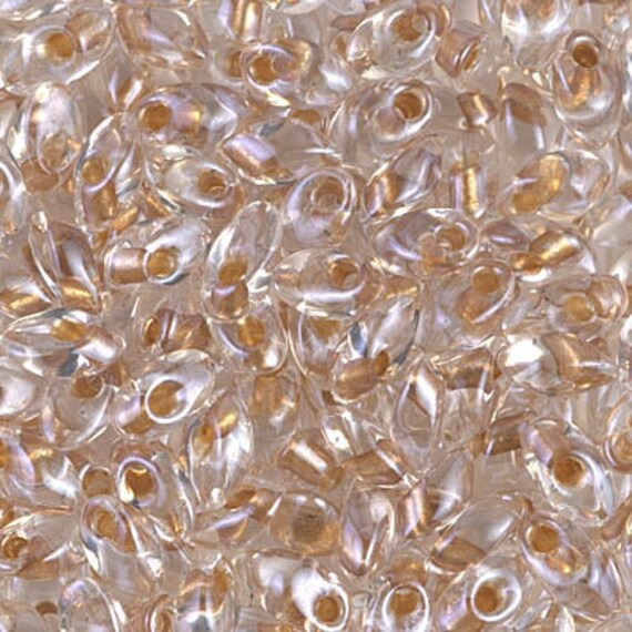 Sparkle Honey Beige Lined Crystal, Miyuki 4x7mm Long Magatama Beads, 20 grams, Miyuki