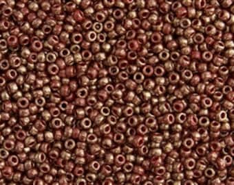 TOHO Gilded Marble 8/o Red Seed Beads, Size 8 Toho Round Seed Beads, Color 1708, 6 Inch Tubed, Approximately 30 Grams