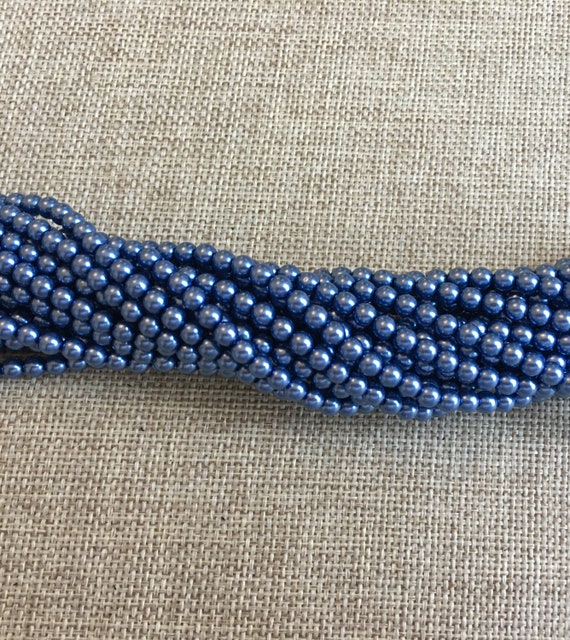 Blue 4mm Alabaster Glass Pearls, 120 Pearls Per Strand
