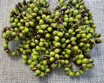 New! 4x6mm Teardrop Beads, Opaque Chartreuse with a Bronze Half Coat,  Top Side Drilled Teardrop Beads, 50 Beads Per Strand